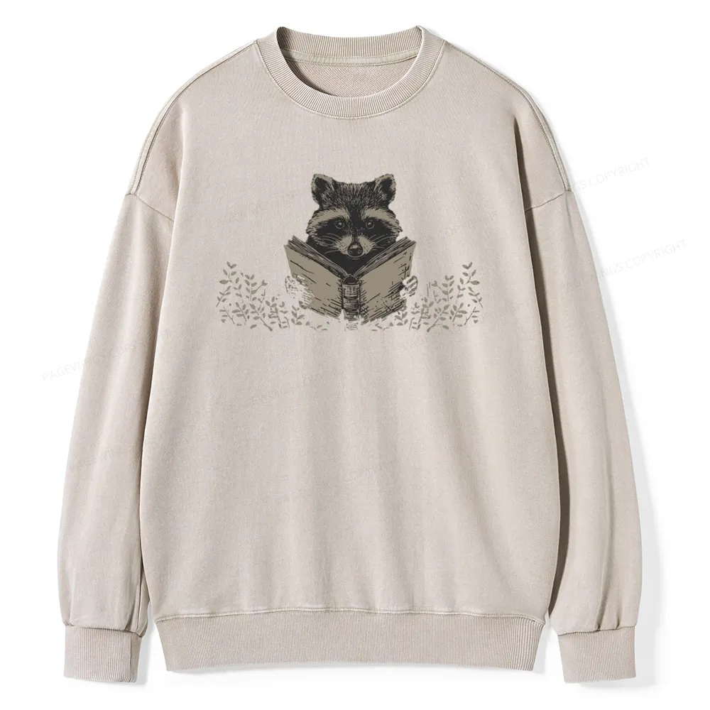 Pagewings Raccoon Reading Unisex Washed Sweatshirt