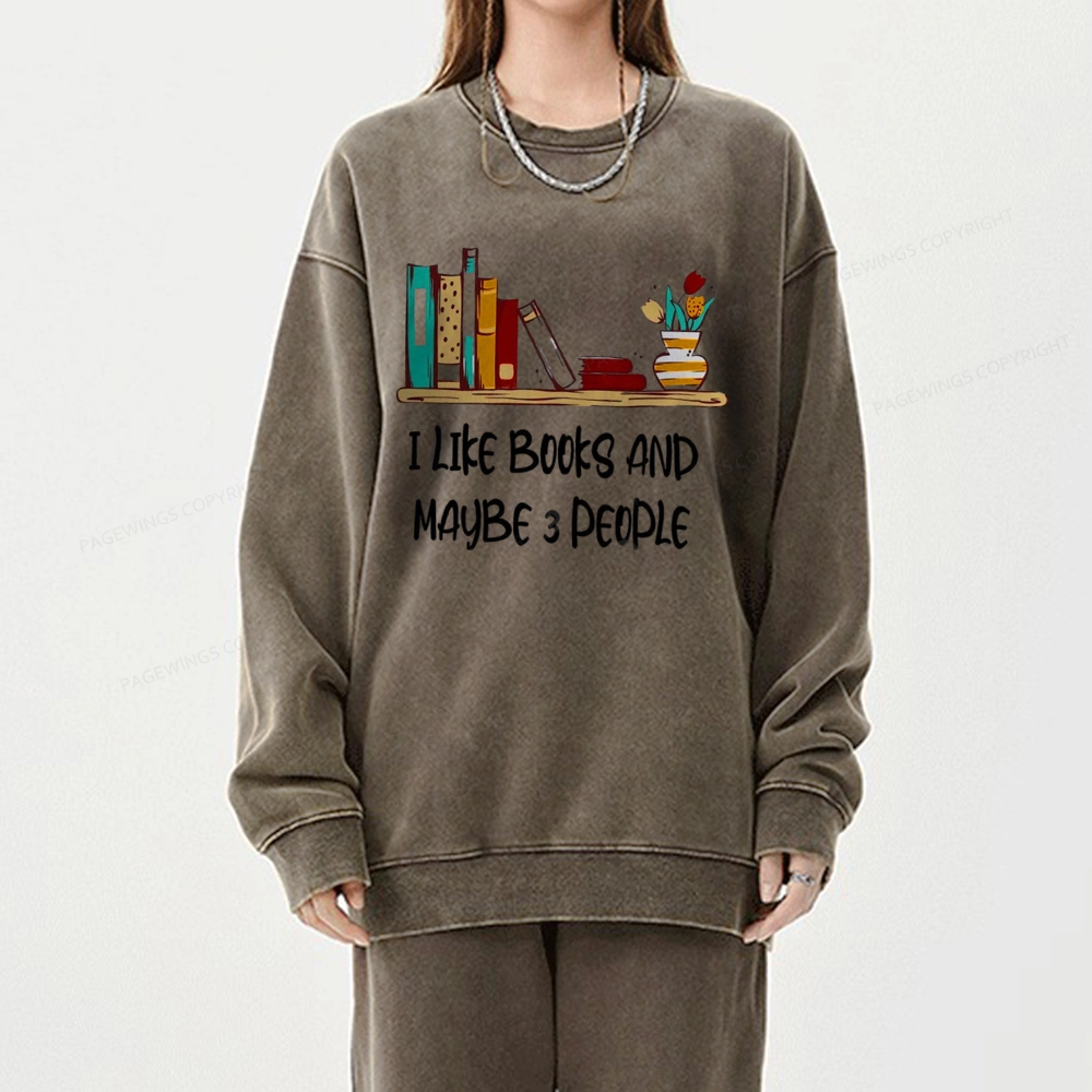 Pagewings  I Like Books World Unisex Washed Sweatshirt