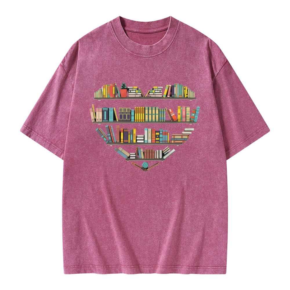 Pagewings Heart Bookshelves Unisex Washed T-shirt