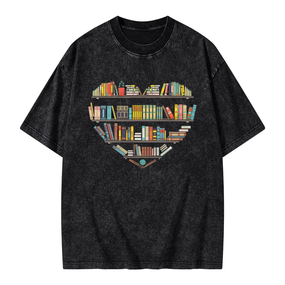 Pagewings Heart Bookshelves Unisex Washed T-shirt