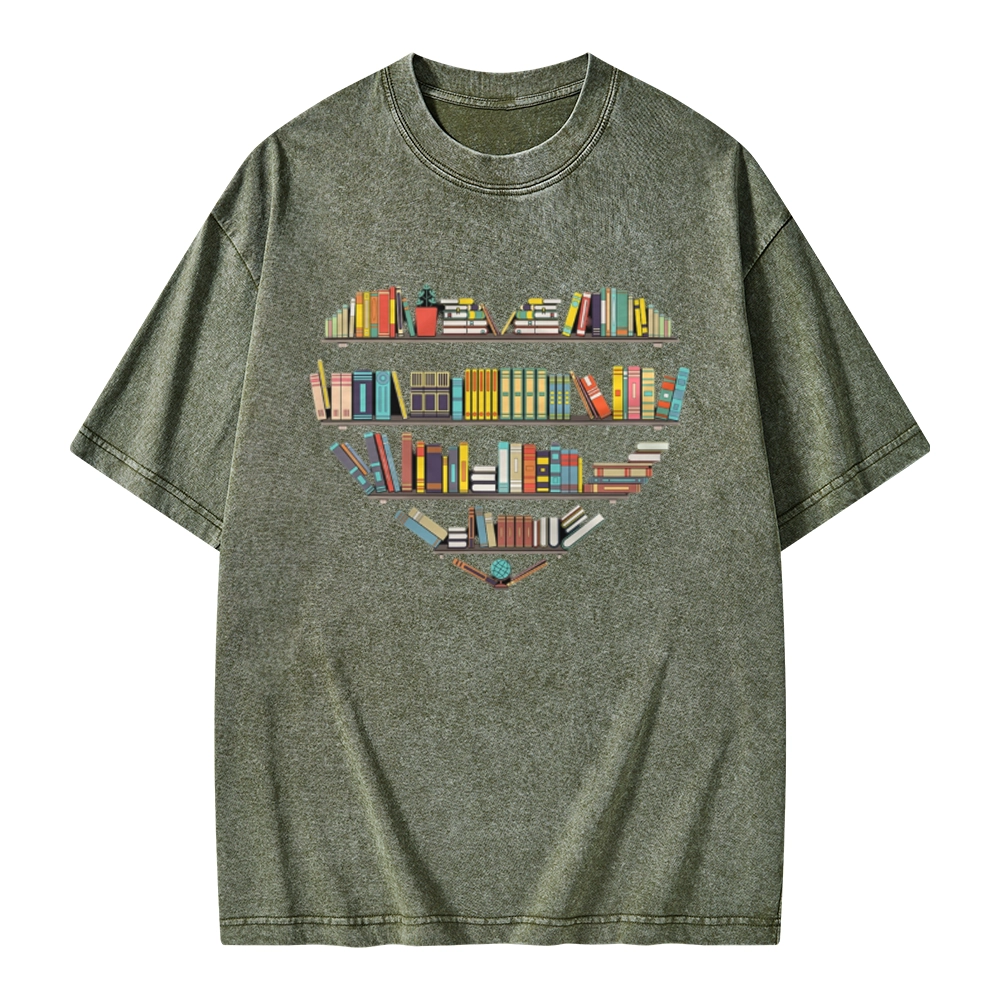 Pagewings Heart Bookshelves Unisex Washed T-shirt