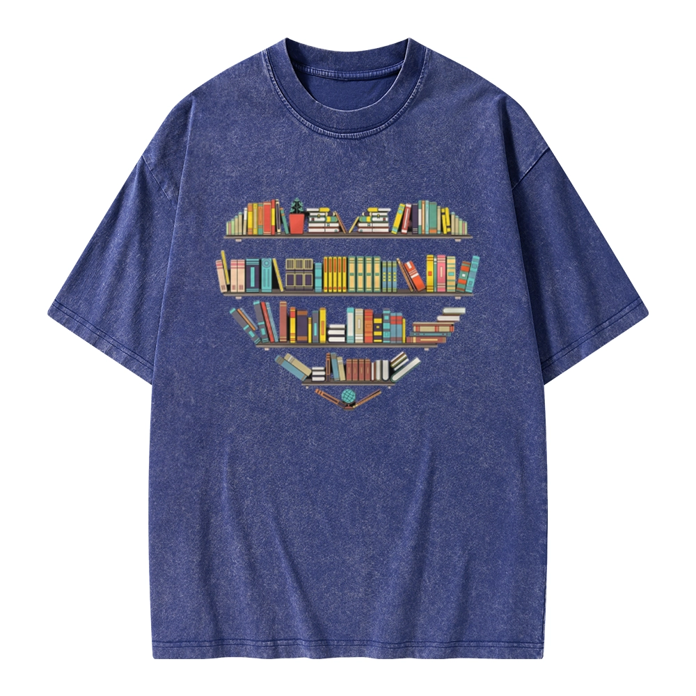 Pagewings Heart Bookshelves Unisex Washed T-shirt