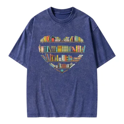 Pagewings Heart Bookshelves Unisex Washed T-shirt