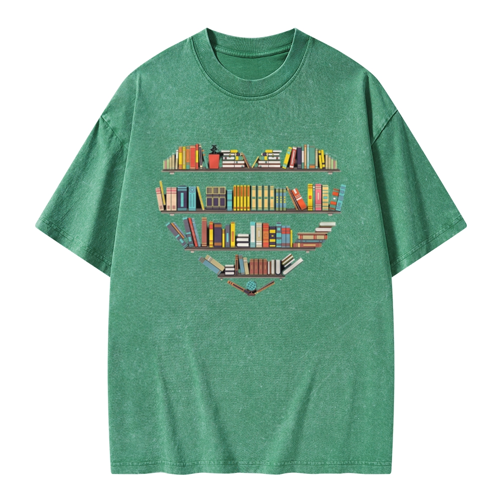 Pagewings Heart Bookshelves Unisex Washed T-shirt