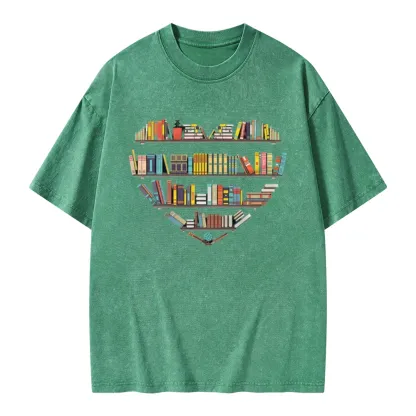 Pagewings Heart Bookshelves Unisex Washed T-shirt