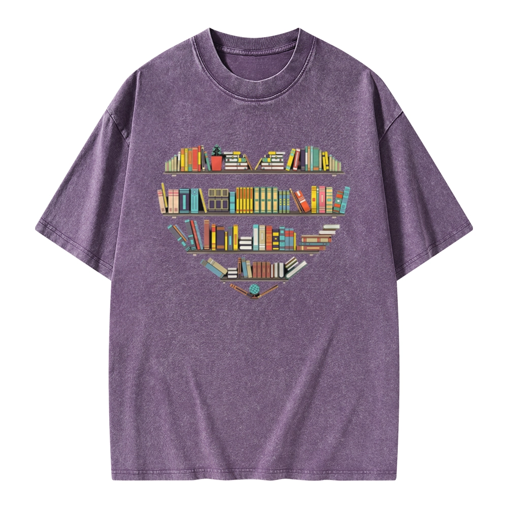 Pagewings Heart Bookshelves Unisex Washed T-shirt