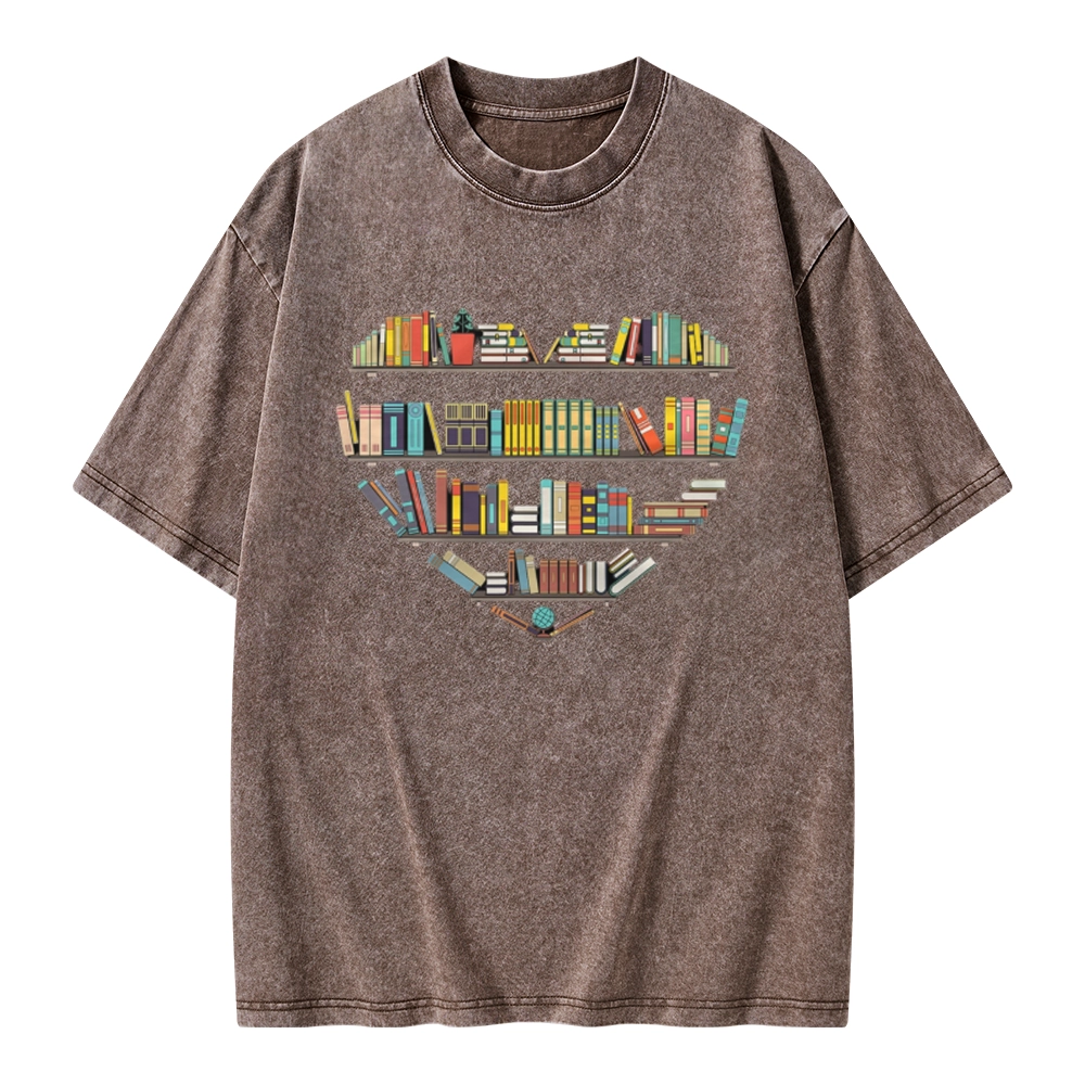 Pagewings Heart Bookshelves Unisex Washed T-shirt