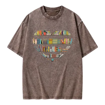 Pagewings Heart Bookshelves Unisex Washed T-shirt