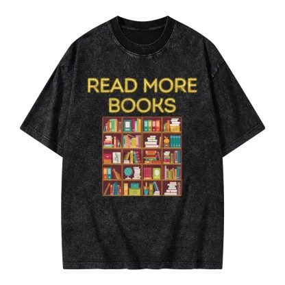Pagewings Read More Books Bookshelves Unisex Washed T-shirt
