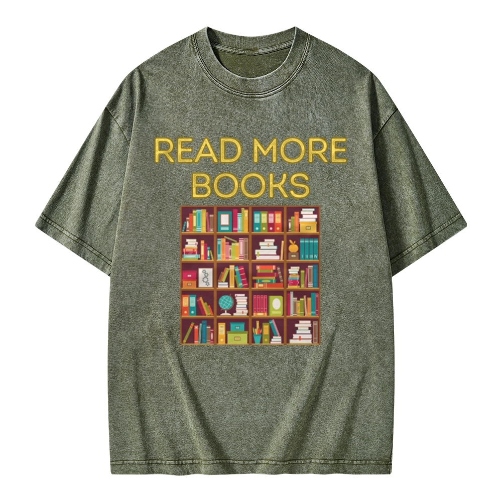 Pagewings Read More Books Bookshelves Unisex Washed T-shirt