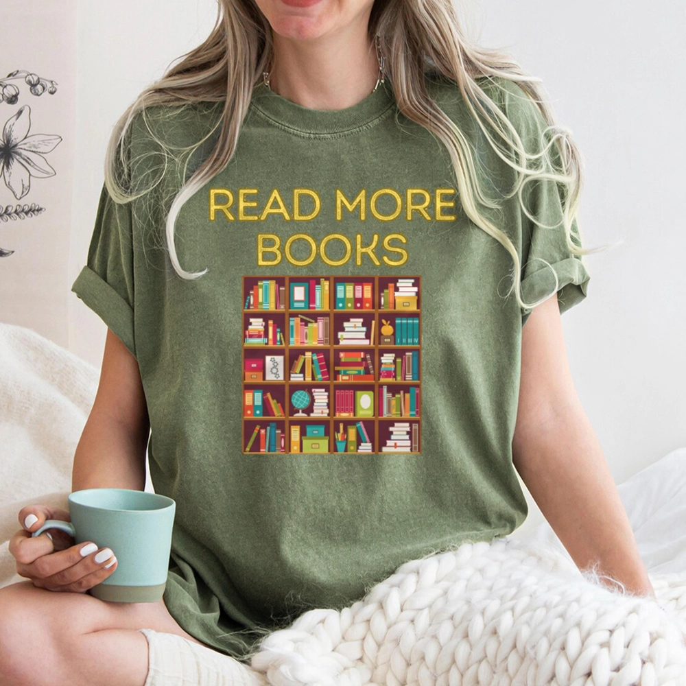 Pagewings Read More Books Bookshelves Unisex Washed T-shirt