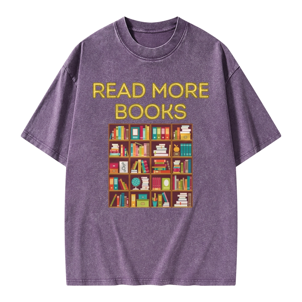 Pagewings Read More Books Bookshelves Unisex Washed T-shirt