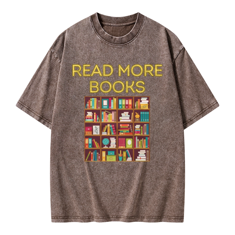 Pagewings Read More Books Bookshelves Unisex Washed T-shirt