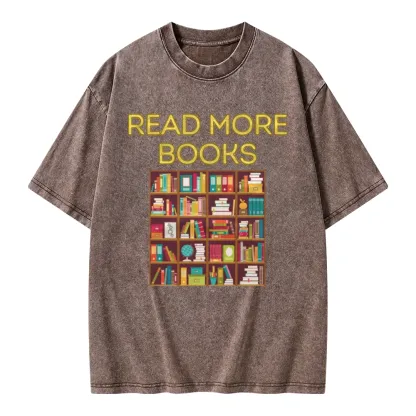 Pagewings Read More Books Bookshelves Unisex Washed T-shirt