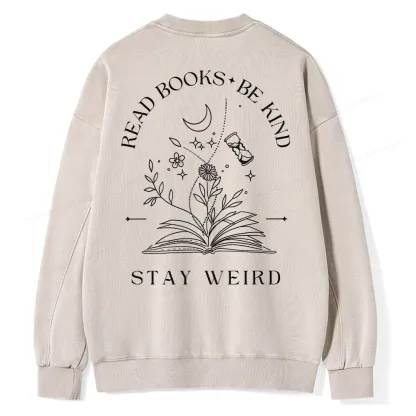 Pagewings Comfort Colors Read Books Be Kind Stay Weird Unisex Washed Sweatshirt