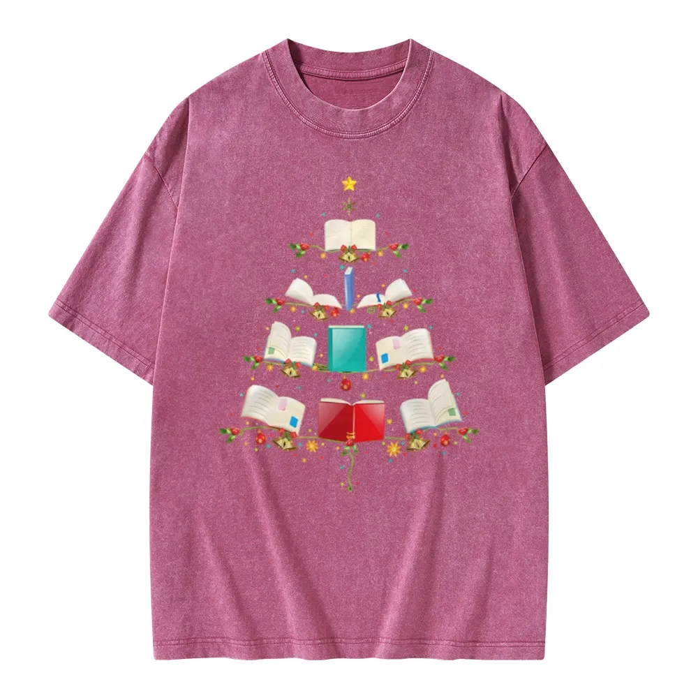 Pagewings Book Christmas Tree Unisex Washed T-shirt