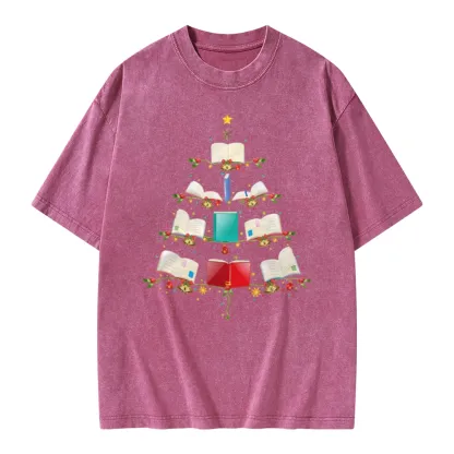 Pagewings Book Christmas Tree Unisex Washed T-shirt