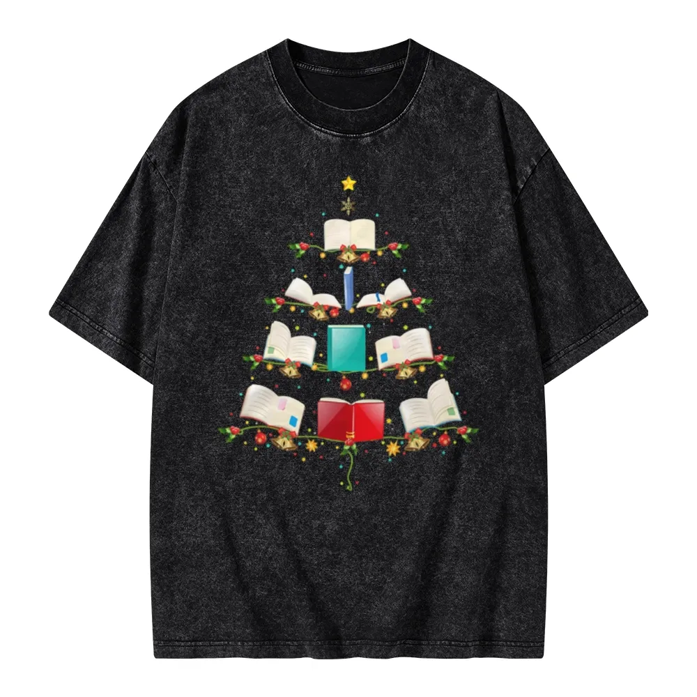 Pagewings Book Christmas Tree Unisex Washed T-shirt
