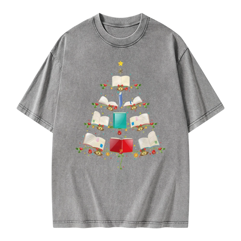 Pagewings Book Christmas Tree Unisex Washed T-shirt
