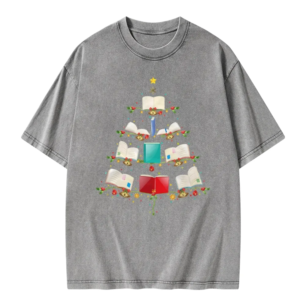 Pagewings Book Christmas Tree Unisex Washed T-shirt