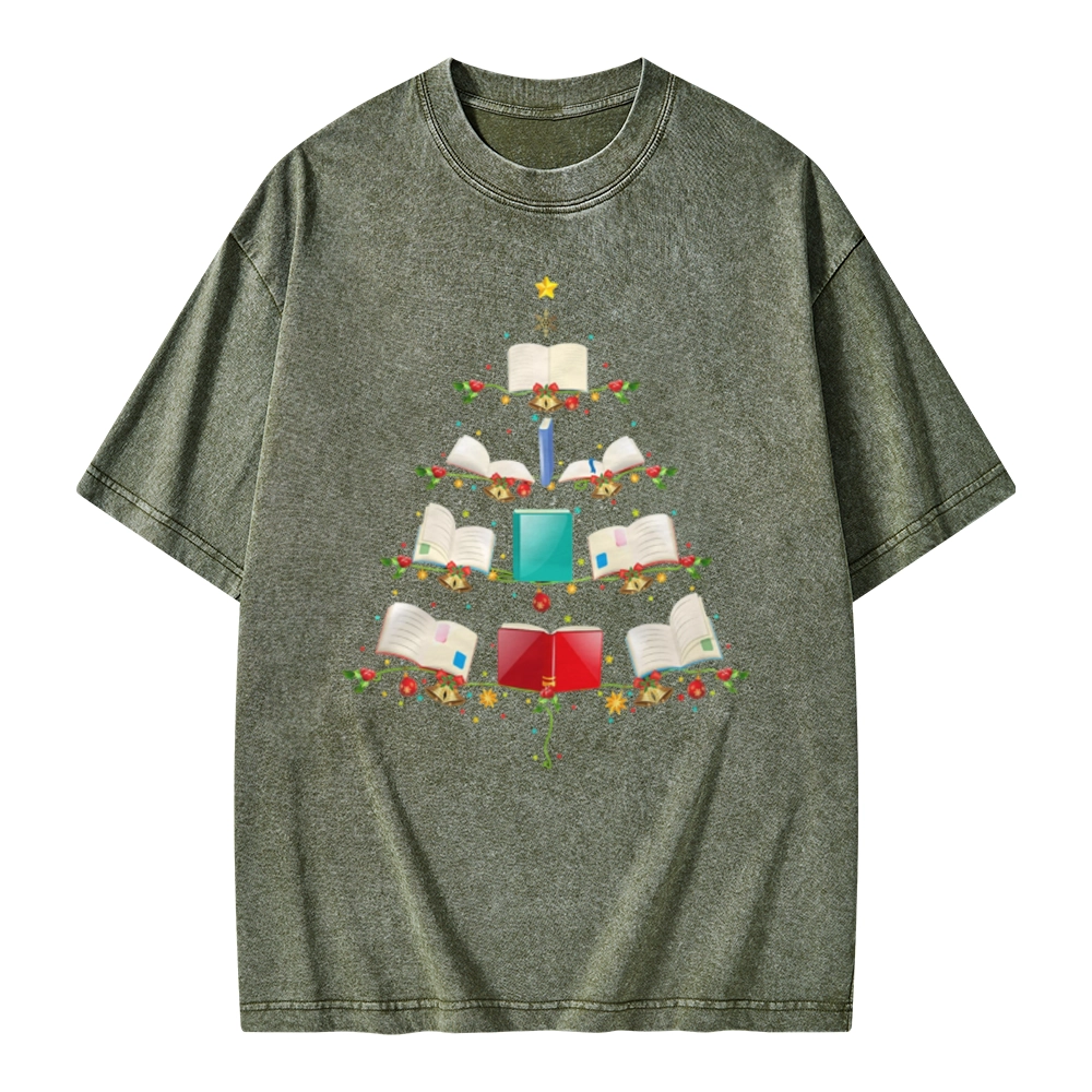 Pagewings Book Christmas Tree Unisex Washed T-shirt