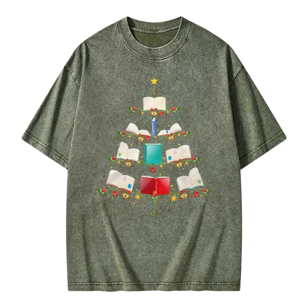 Pagewings Book Christmas Tree Unisex Washed T-shirt