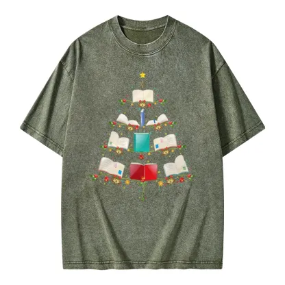 Pagewings Book Christmas Tree Unisex Washed T-shirt
