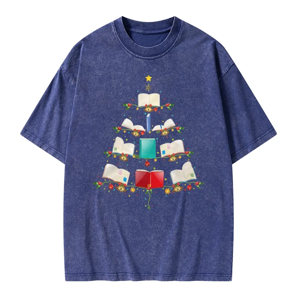 Pagewings Book Christmas Tree Unisex Washed T-shirt