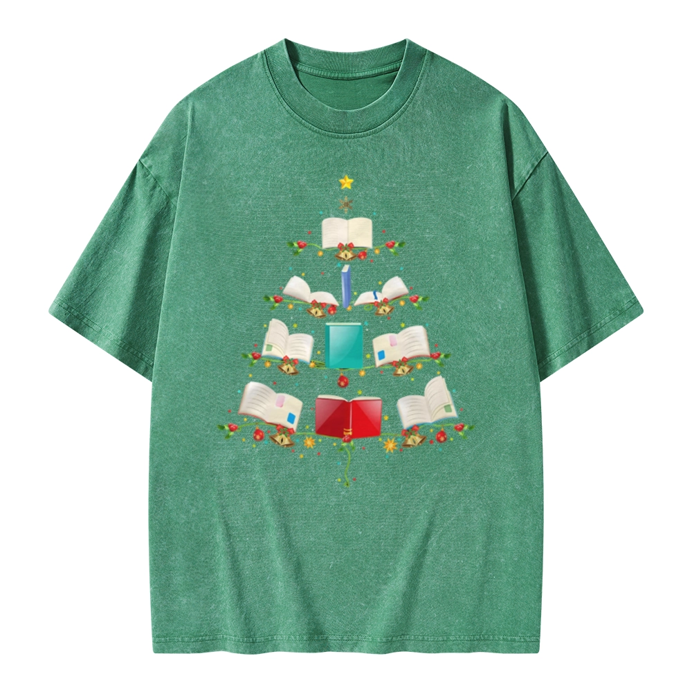 Pagewings Book Christmas Tree Unisex Washed T-shirt