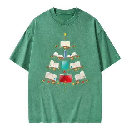Pagewings Book Christmas Tree Unisex Washed T-shirt