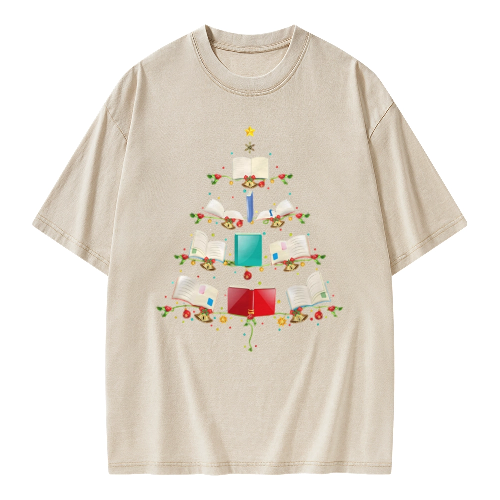 Pagewings Book Christmas Tree Unisex Washed T-shirt