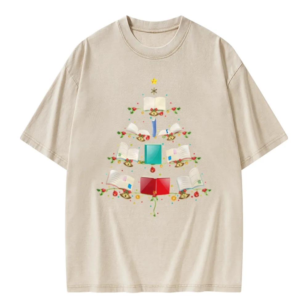 Pagewings Book Christmas Tree Unisex Washed T-shirt