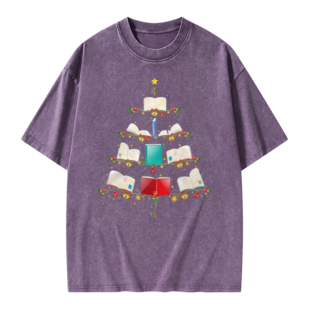 Pagewings Book Christmas Tree Unisex Washed T-shirt