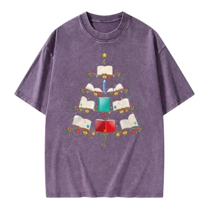 Pagewings Book Christmas Tree Unisex Washed T-shirt
