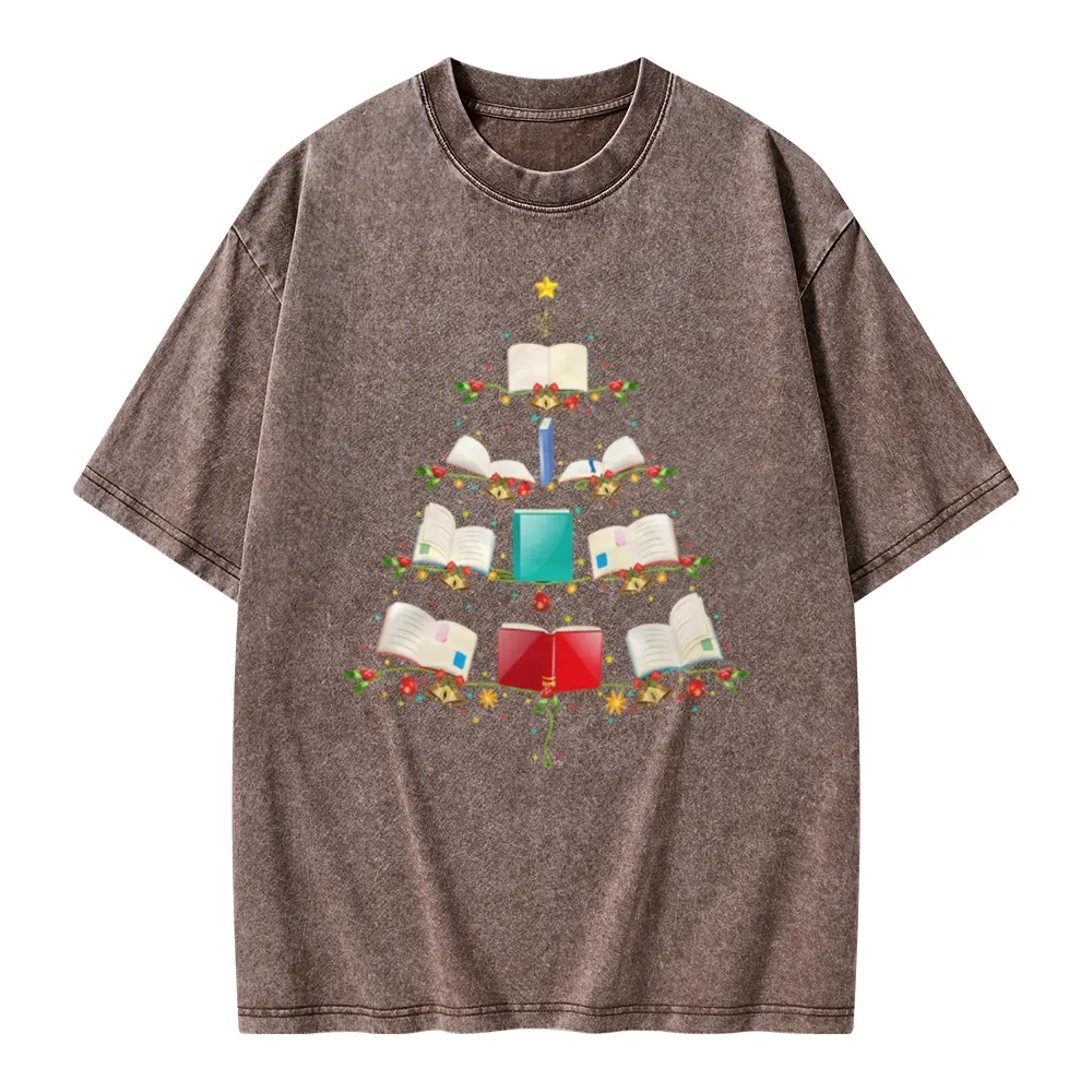 Pagewings Book Christmas Tree Unisex Washed T-shirt