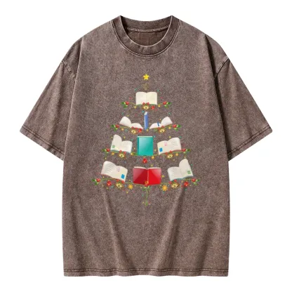 Pagewings Book Christmas Tree Unisex Washed T-shirt