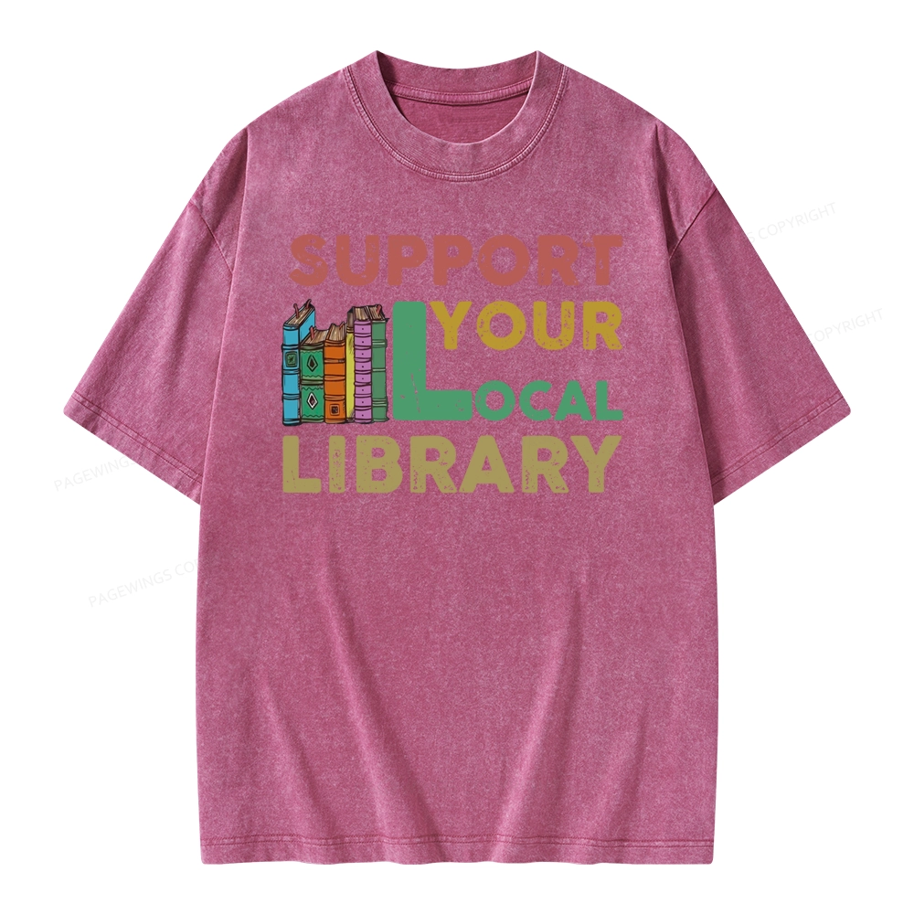 Pagewings Support Your Local Library Unisex Washed T-shirt