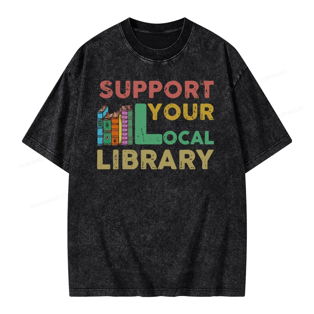 Pagewings Support Your Local Library Unisex Washed T-shirt