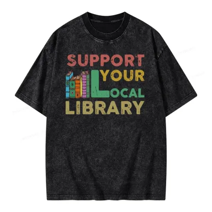 Pagewings Support Your Local Library Unisex Washed T-shirt