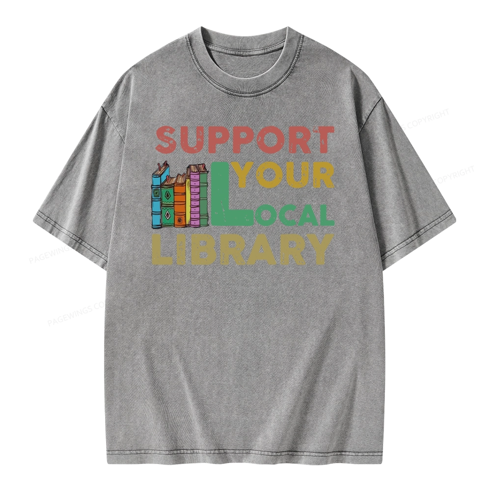 Pagewings Support Your Local Library Unisex Washed T-shirt