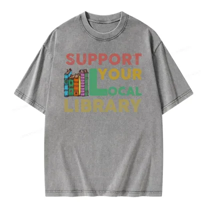 Pagewings Support Your Local Library Unisex Washed T-shirt