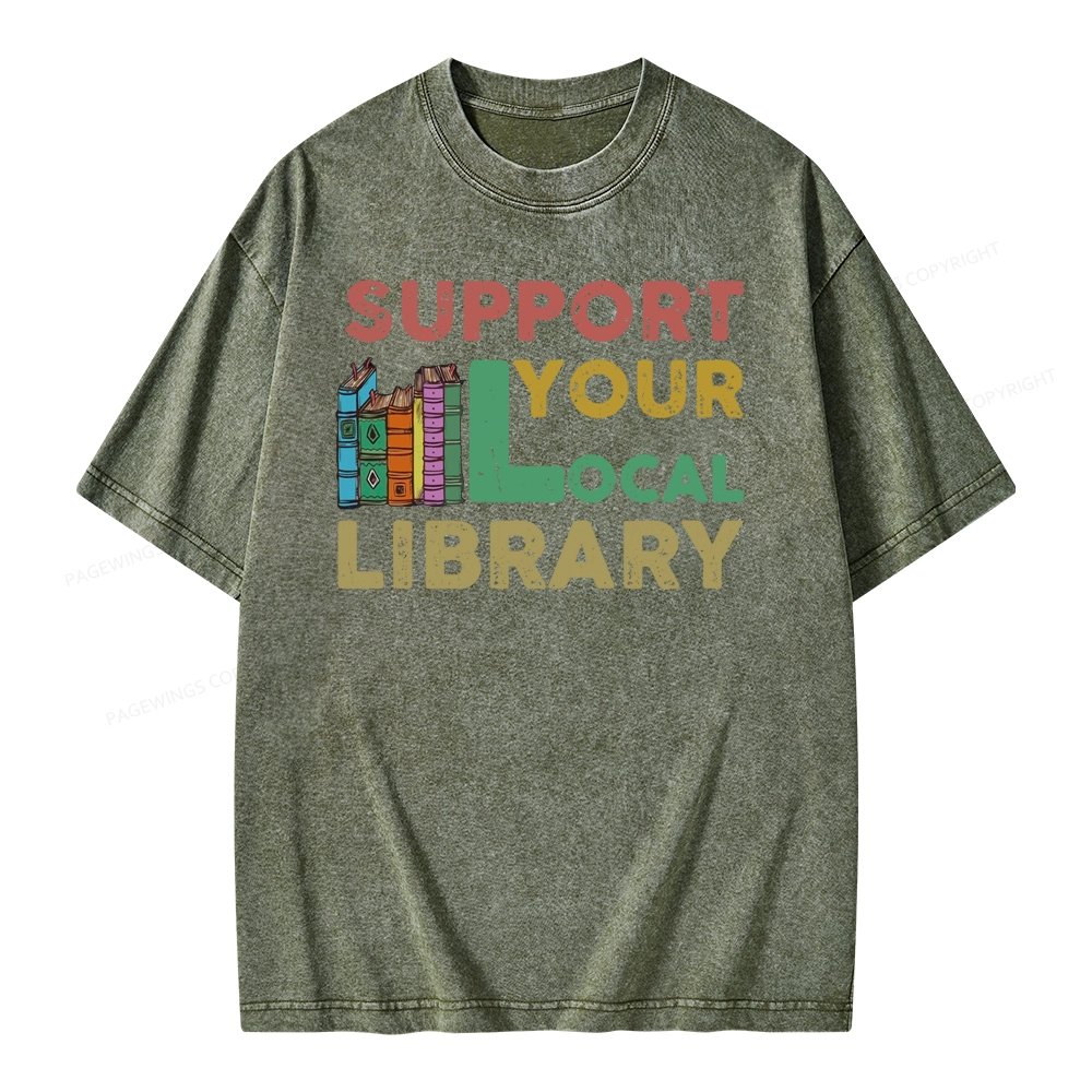 Pagewings Support Your Local Library Unisex Washed T-shirt