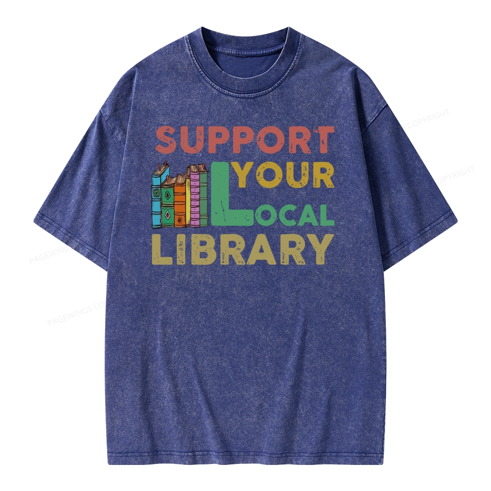 Pagewings Support Your Local Library Unisex Washed T-shirt