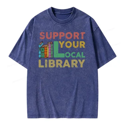Pagewings Support Your Local Library Unisex Washed T-shirt