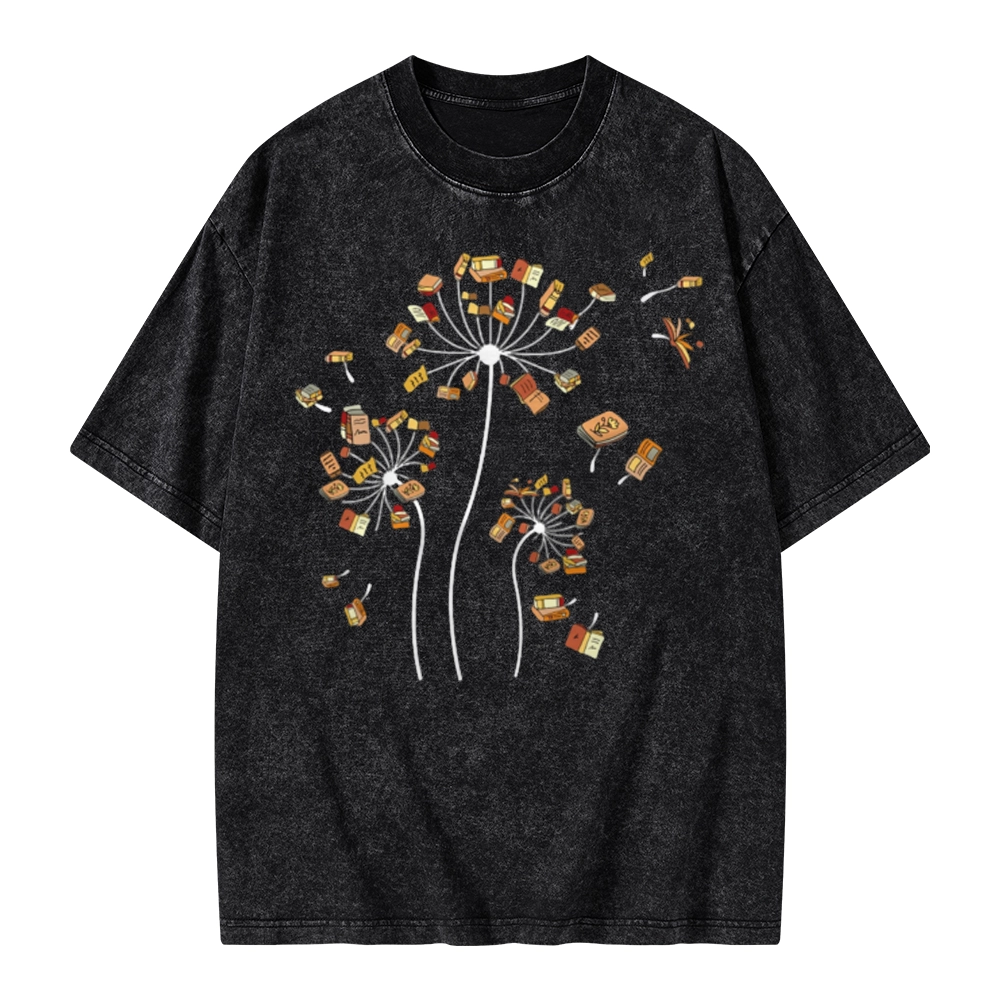 Pagewings Dandelion Flower Books Unisex Washed T-shirt