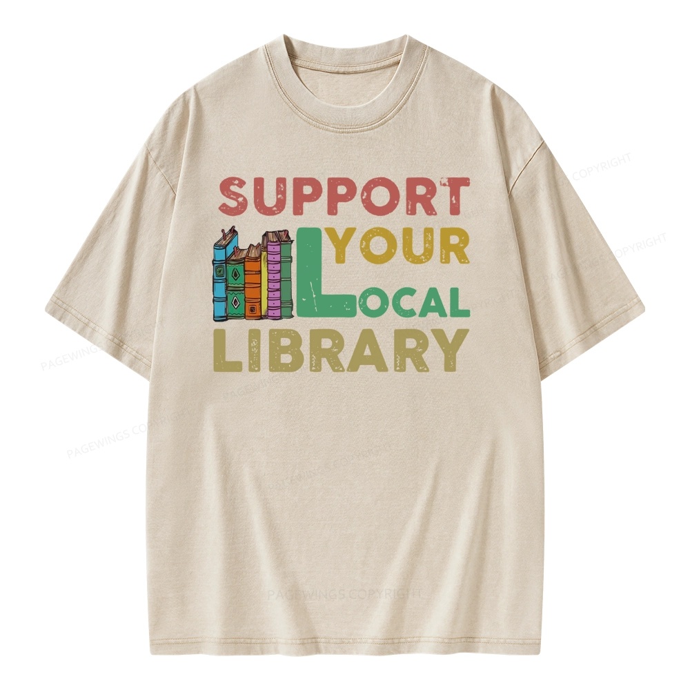 Pagewings Support Your Local Library Unisex Washed T-shirt