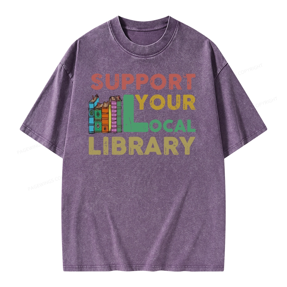 Pagewings Support Your Local Library Unisex Washed T-shirt