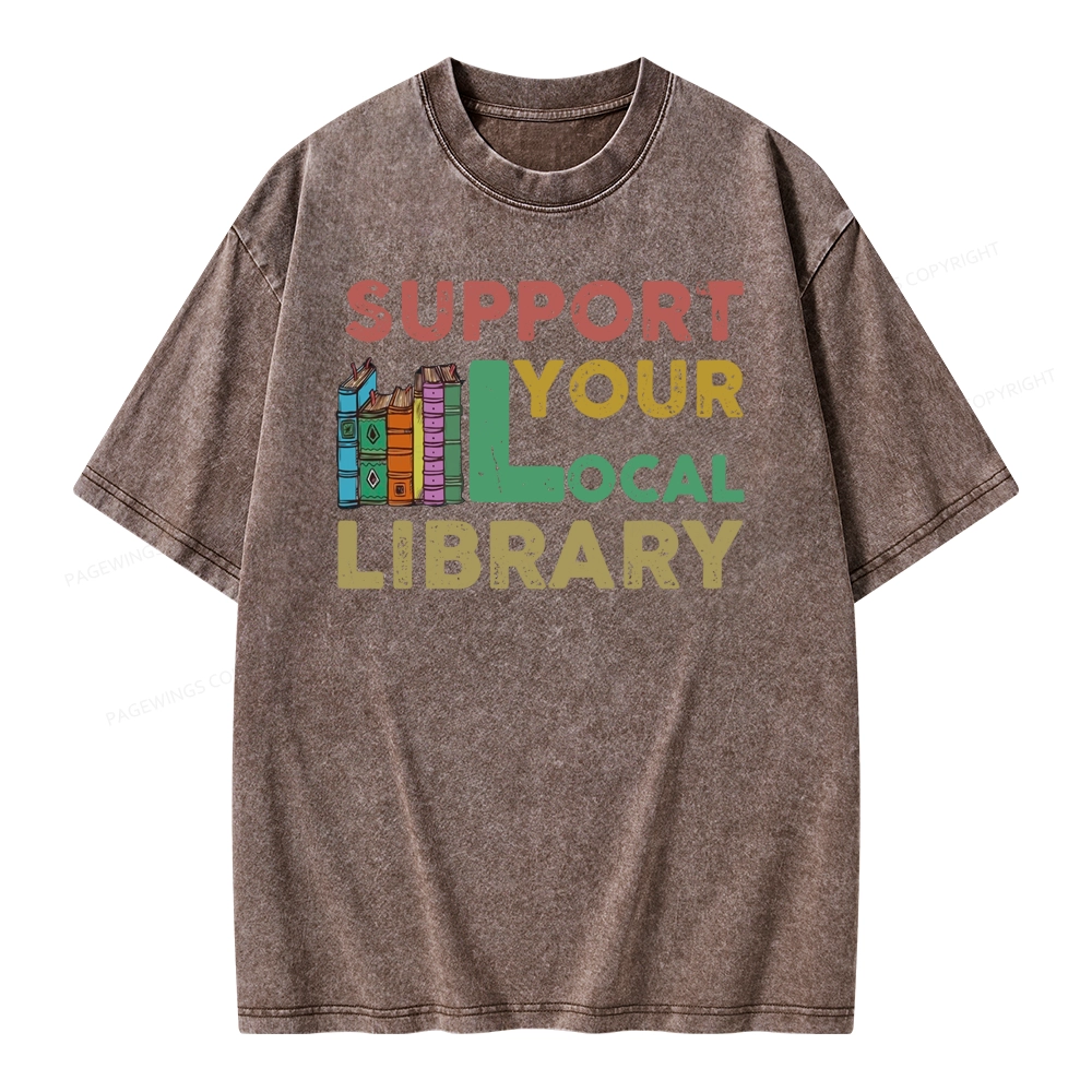 Pagewings Support Your Local Library Unisex Washed T-shirt