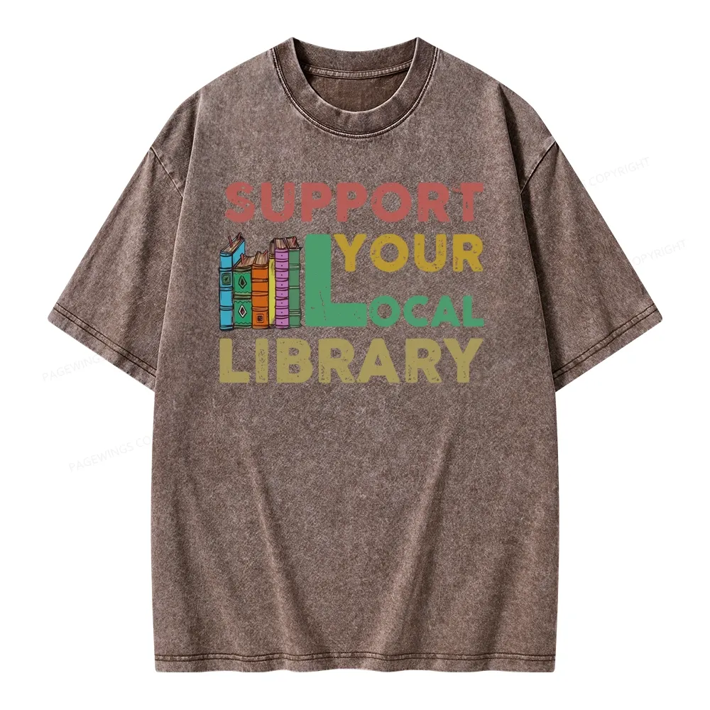 Pagewings Support Your Local Library Unisex Washed T-shirt