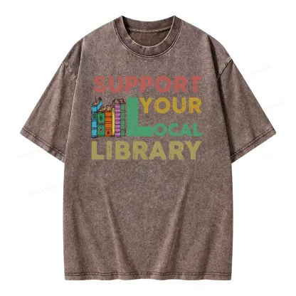 Pagewings Support Your Local Library Unisex Washed T-shirt